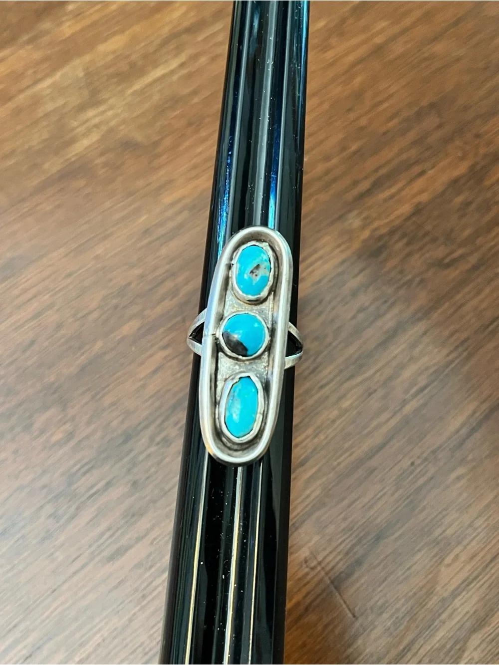 Vintage Silver and Turquoise Oval Trio Ring - Blue